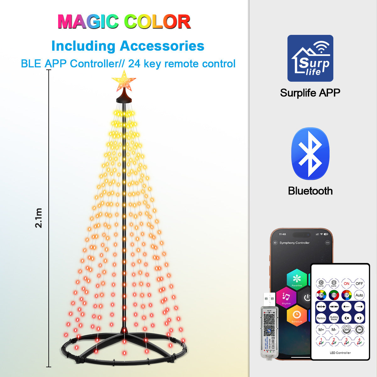 Christmas Tree Decoration Light Bluetooth Stand Tree Light Christmas Lighting Garden Decoration Light Pentagram Waterfall Light USB Style