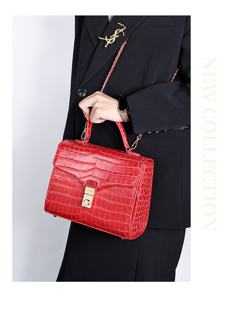 European and American Retro Small Square Bag Fashion Simple Handbag Crocodile Pattern Crossbody Kelly Bag Versatile Crossbody Bag Light Luxury Trend