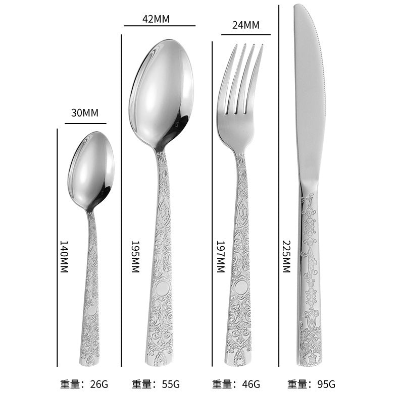 410Stainless Steel Tableware Hotel Restaurant Totem Pattern Knife Fork Spoon Four-Piece Set Western Steak Knife Fork24Set