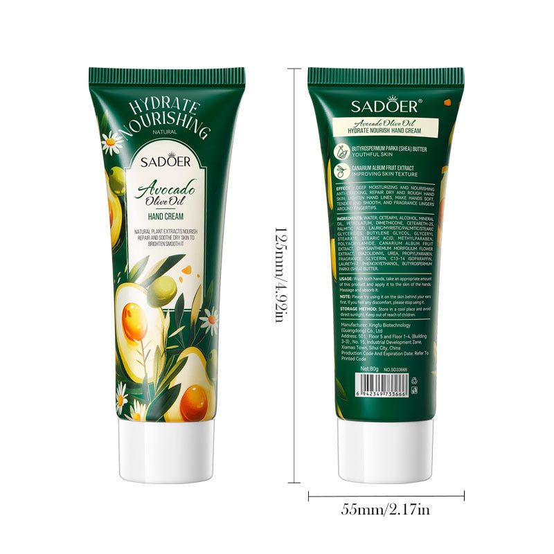 Cross-border Avocado Nourishing Hand Cream80g Olive Oil Hydrating Moisturizing Hand Cream Export Manufacturer Wholesale