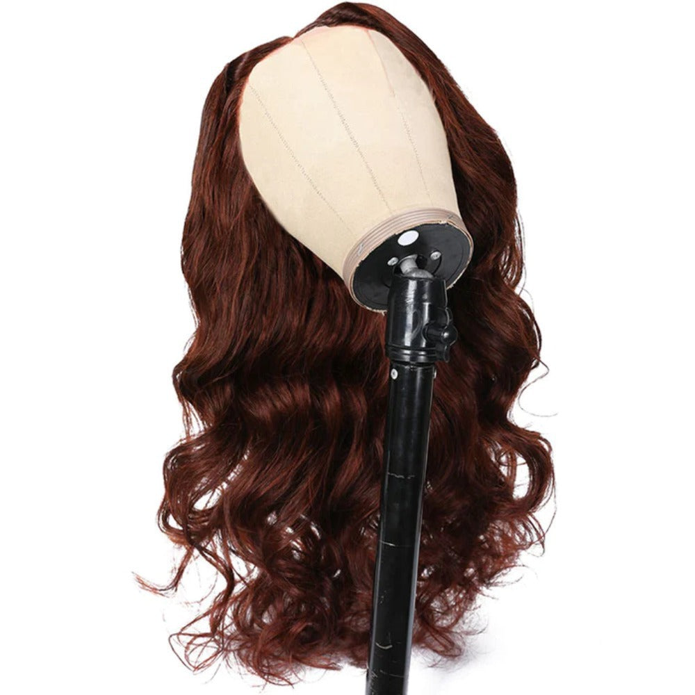 13*4Amazon European and American Wig Women's Synthetic Fiber Front Lace Long Curly Hair wig Reddish Brown Big Wave Headband