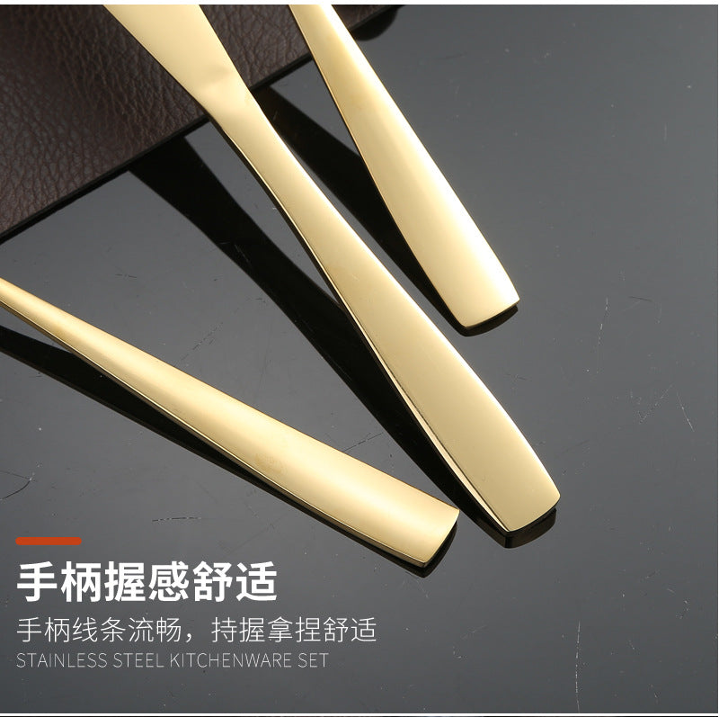 410Stainless Steel Cutlery Set Restaurant Square Handle Knife Fork Spoon24Set of Western Steak Knives and Forks