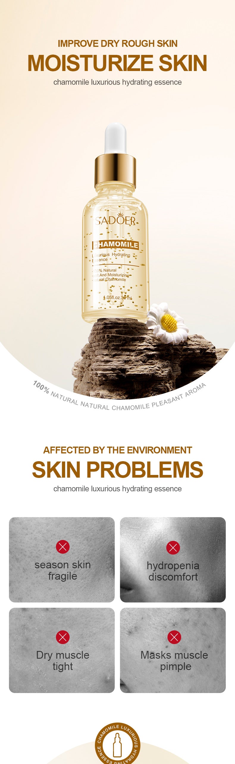 Plant Essence Serum SADOER Aloe Vera Rose Chamomile Hydrating Moisturizing  Foreign Trade Wholesale