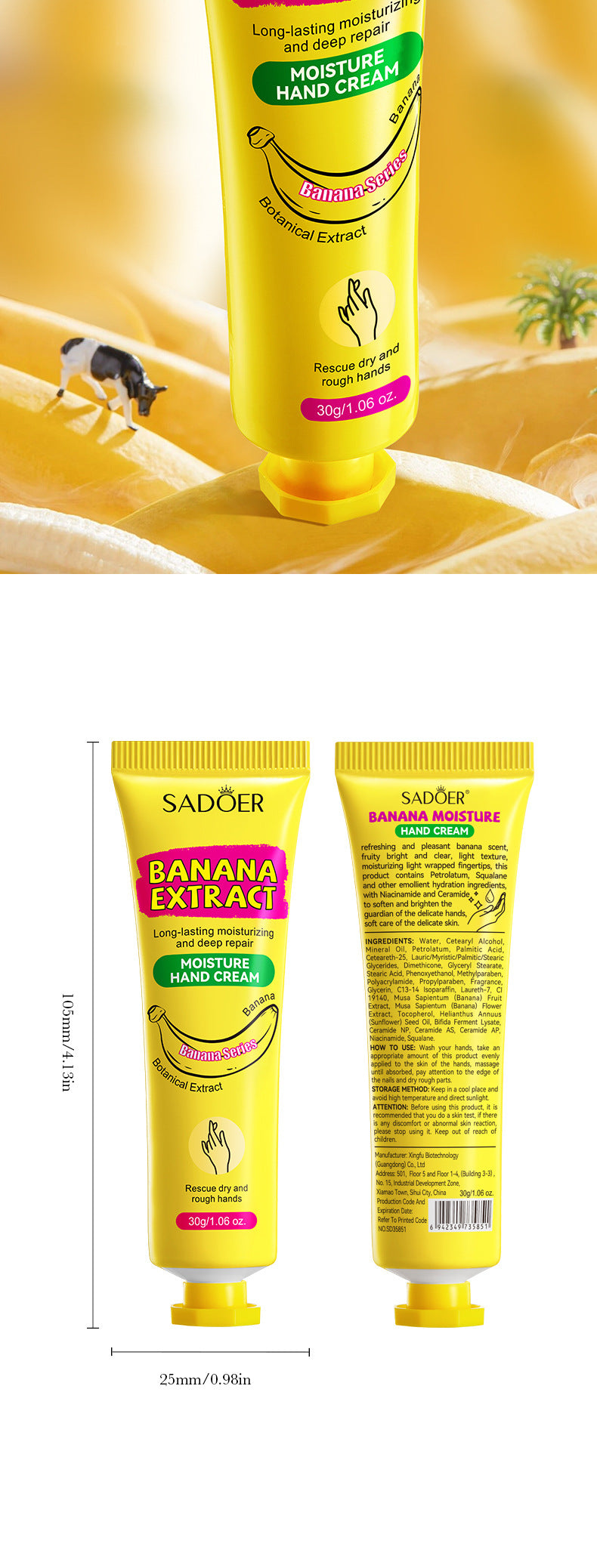 Banana Hydrating Hand Cream30g SADOER Moisturizing and anti-chapped autumn and winter hand cream  wholesale