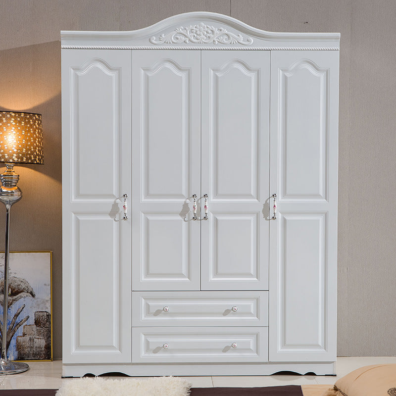 Simple Bedroom Wardrobe European Style Cloakroom Double-Opening Three-Door Four-Door Wooden Panel Rental Room Storage Space Organizer