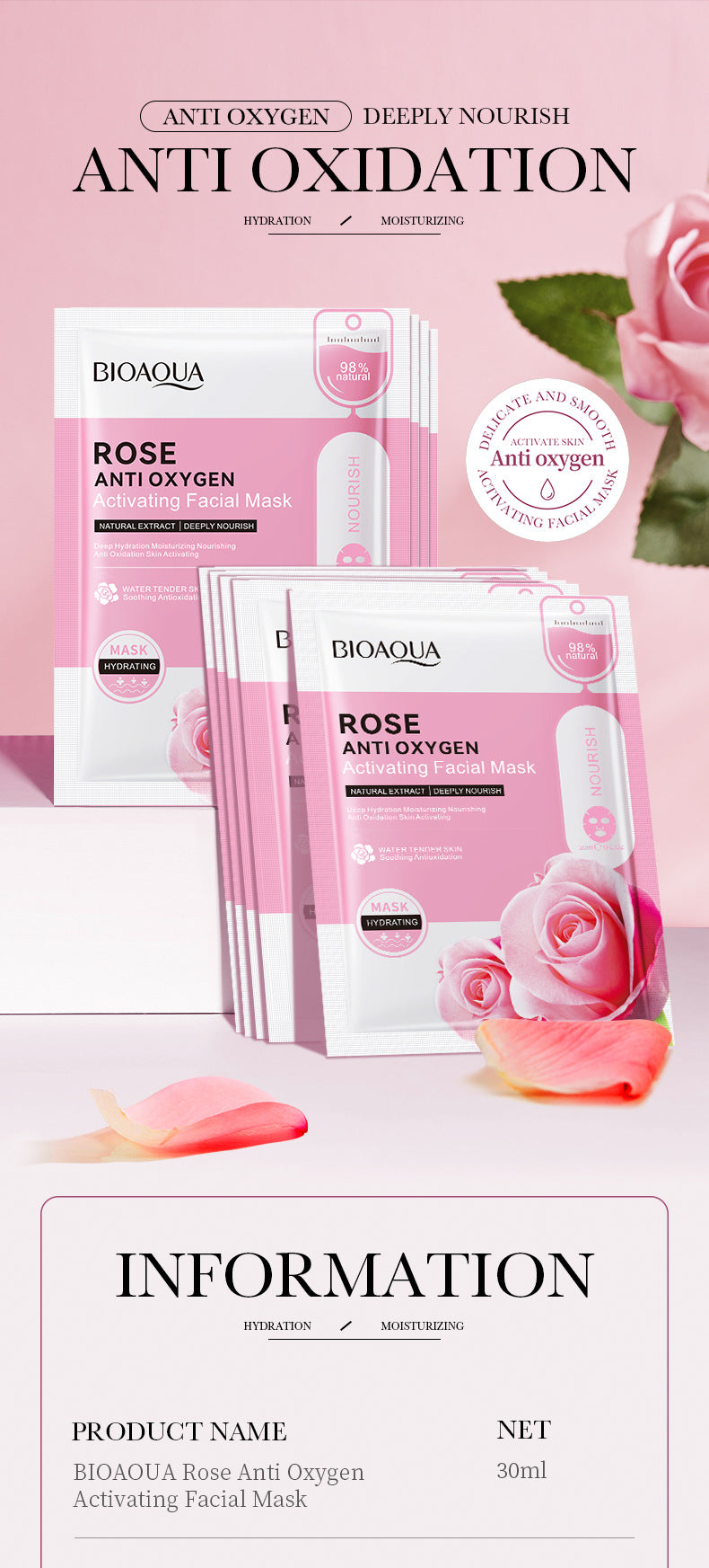 Mask30gBIOAOUA Honey Hydrating Pearl Moisturizing Rose Snail Moisturizing  Foreign Trade Wholesale
