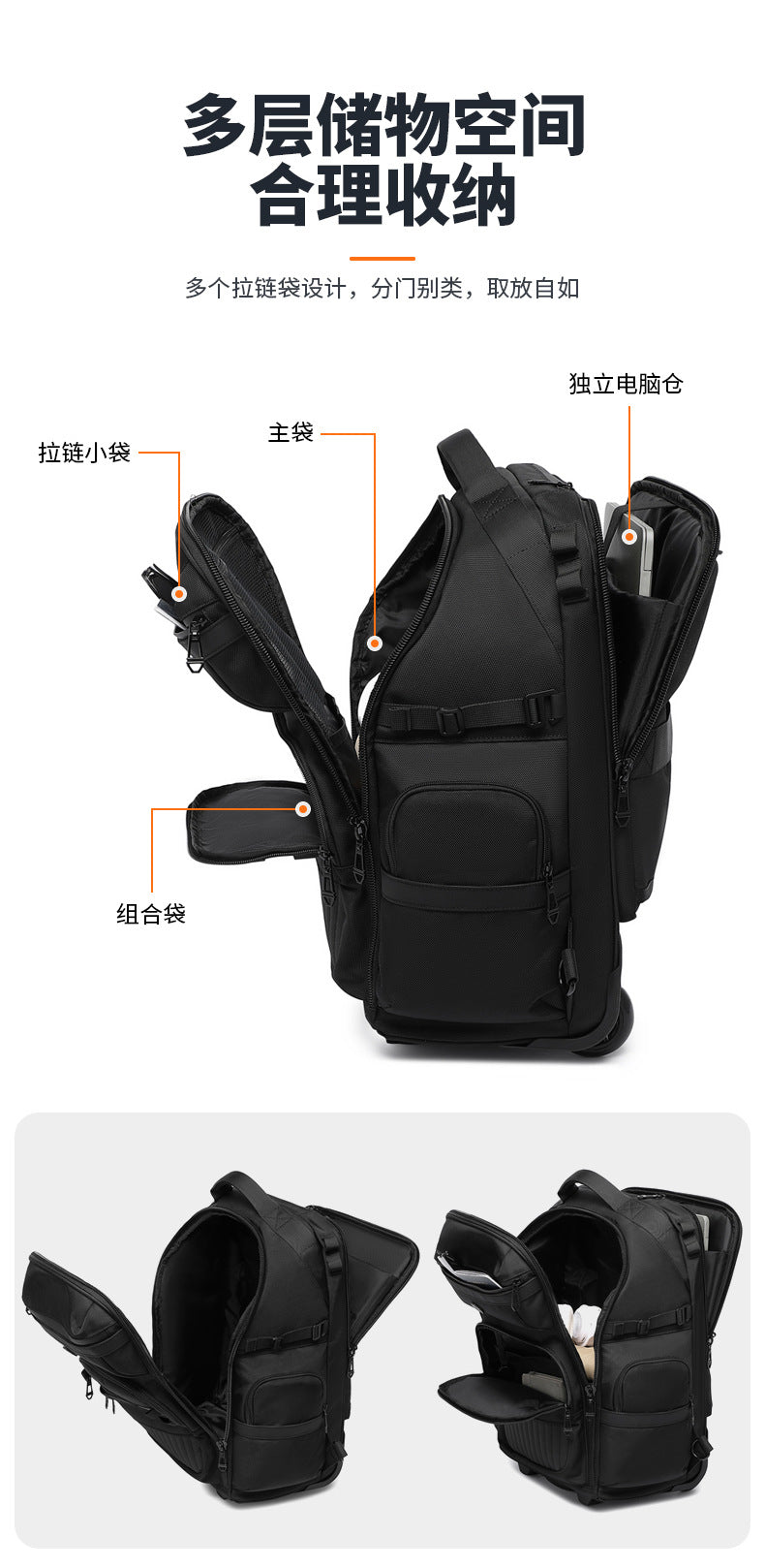 OZUKO Boarding Trolley Bag Men's Travel Backpack Multifunctional Large Capacity Short Distance Business Waterproof Backpack