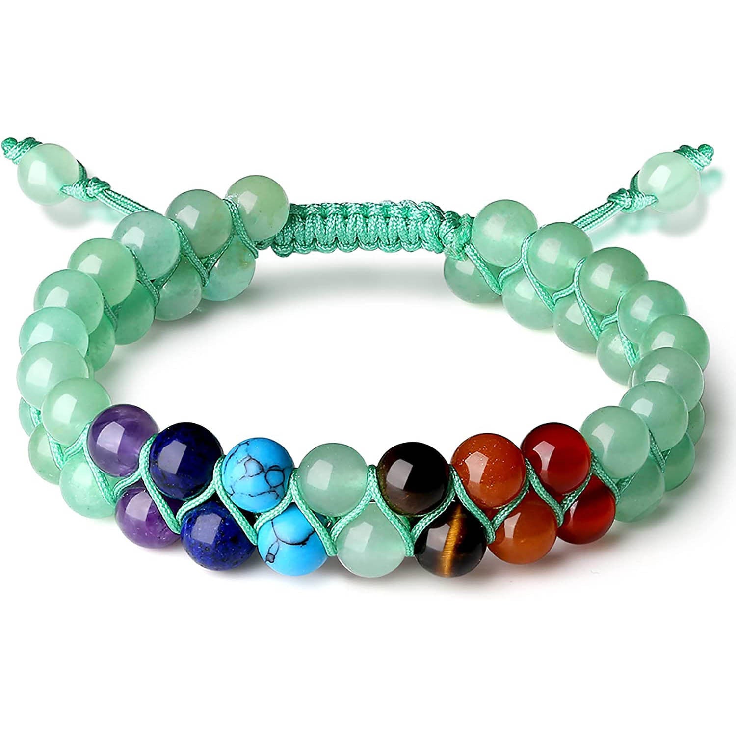 Hot Sale6mm Natural White Turquoise Colorful Double Layer Bracelet Braided Rope Adjustable Tiger Eye Stone Double Row Bracelet