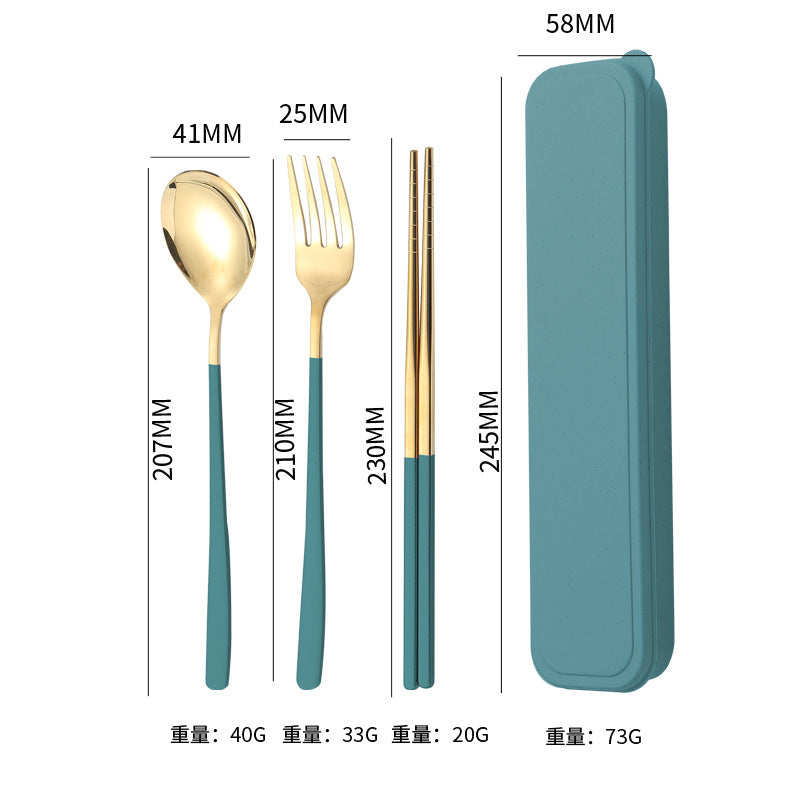 304Stainless Steel Tableware Student Korean Portable Tableware Office Worker Outdoor Spoon Fork Chopsticks Four-piece Set