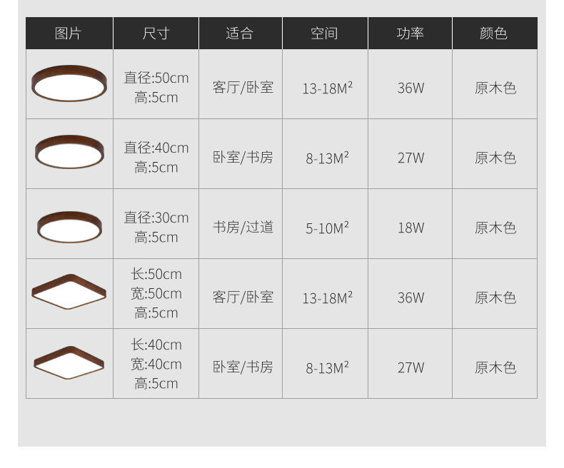 New Chinese Style Ceiling Light for Bedroom, Round Modern Simple Walnut Color Solid Wood Nordic Room LED Lamp