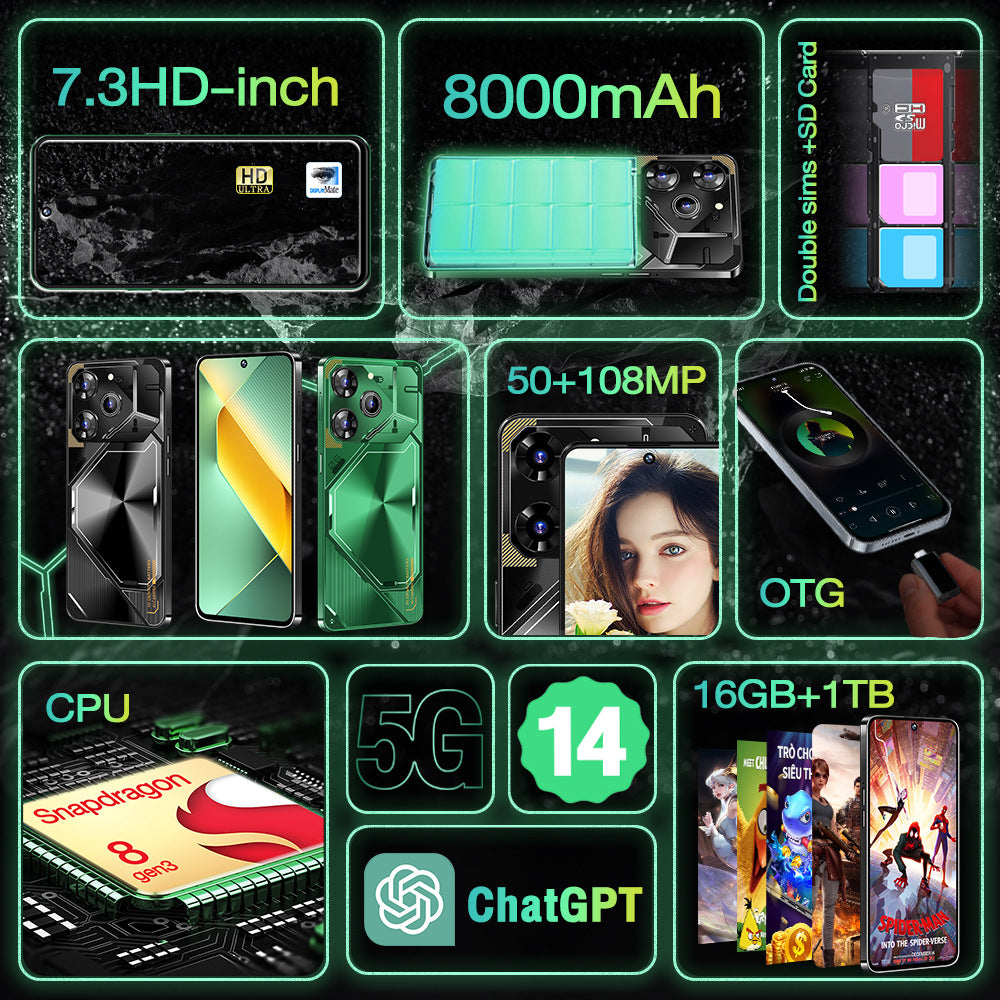 New Global Exclusive Povo6Pro Android16+1T Super Large Screen Smartphone Factory Direct Price