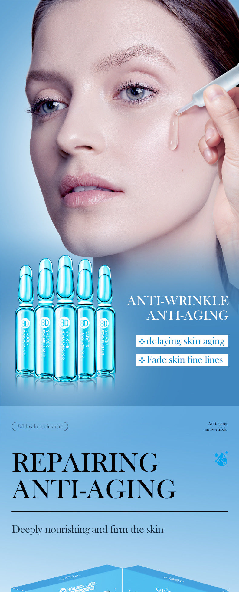Hyaluronic Acid Face Cream SADOER8D Anti-wrinkle Hydrating Nourishing Face Cream Moisturizing and Rejuvenating  Foreign Trade Wholesale