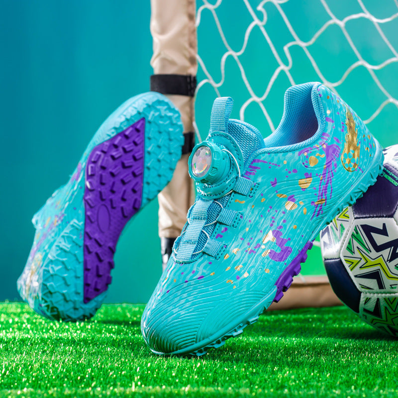 Rotating Button New Children's Soccer Shoes Girls' Spike Training Shoes Girls' Elementary School Sneakers Sports Shoes