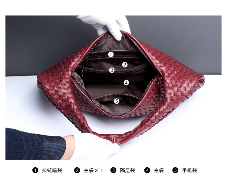 European and American New Crescent Women's Bag Fully Handwoven Handheld Dumpling Bag Fashionable Versatile European and American Style Single Shoulder Underarm Bag