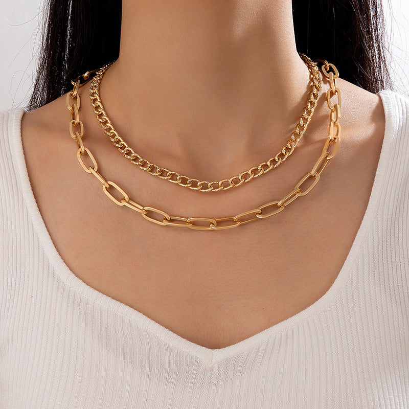 European and American Ornament Fashion Hip-Hop Short Thick Chain Geometric Necklace Metal Exaggerated Necklace