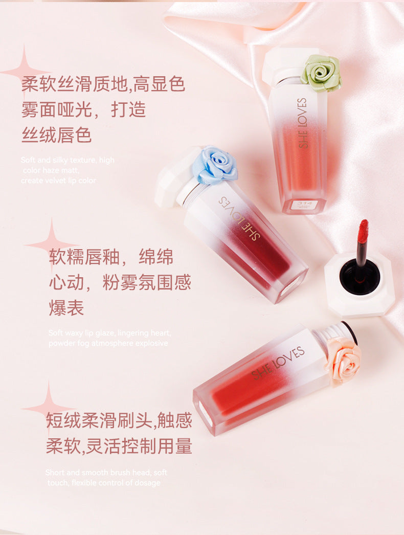 Europe and America SHELOVES Rose Matte Lip Glaze Long-lasting Non-stick Cup Non-fading Genuine Lip Gloss Makeup Wholesale