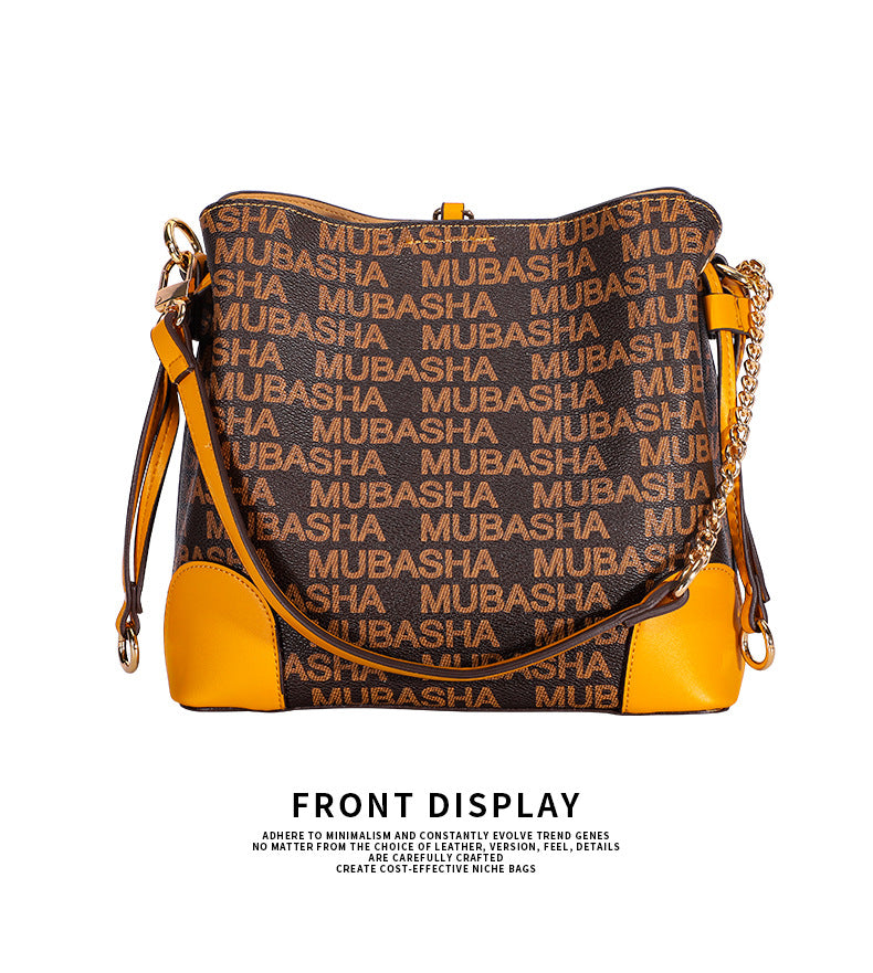 2024Summer New Trendy Fashion Vintage Bucket Bag Retro Style Single Shoulder Crossbody Printed Chain Handbag for Women