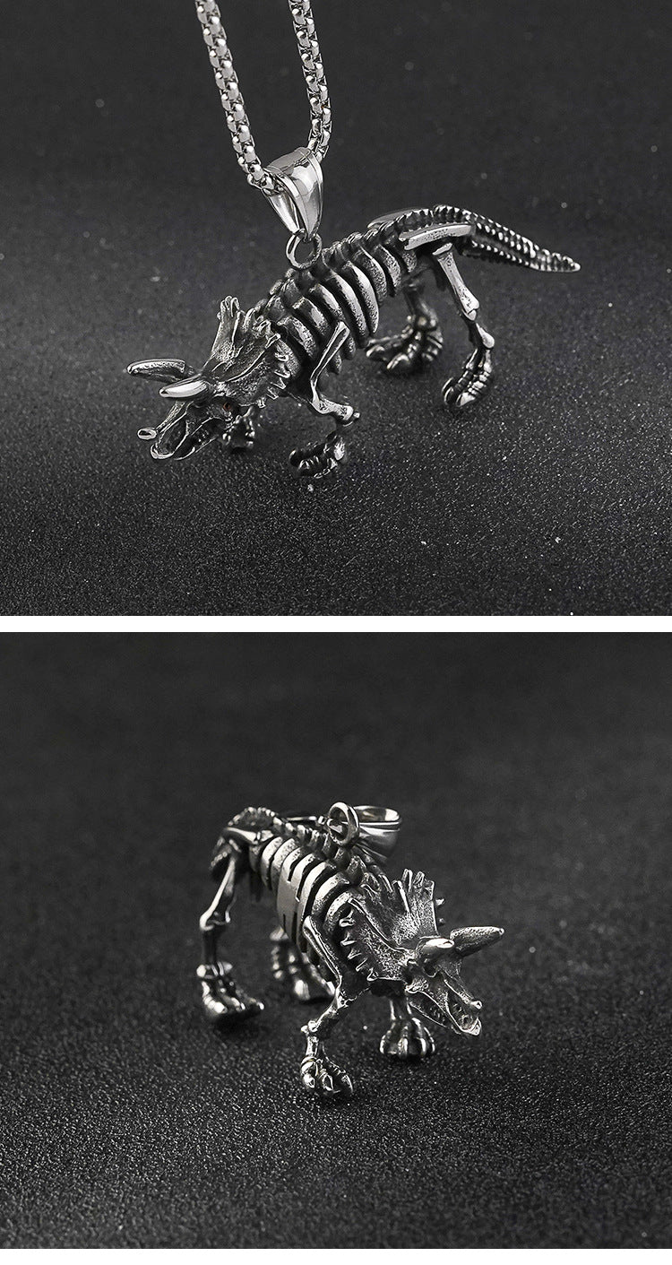 New Stainless Steel Dinosaur Pendant Vintage Blackened Oil Titanium Steel Dinosaur Bone Necklace Jewelry Source Factory