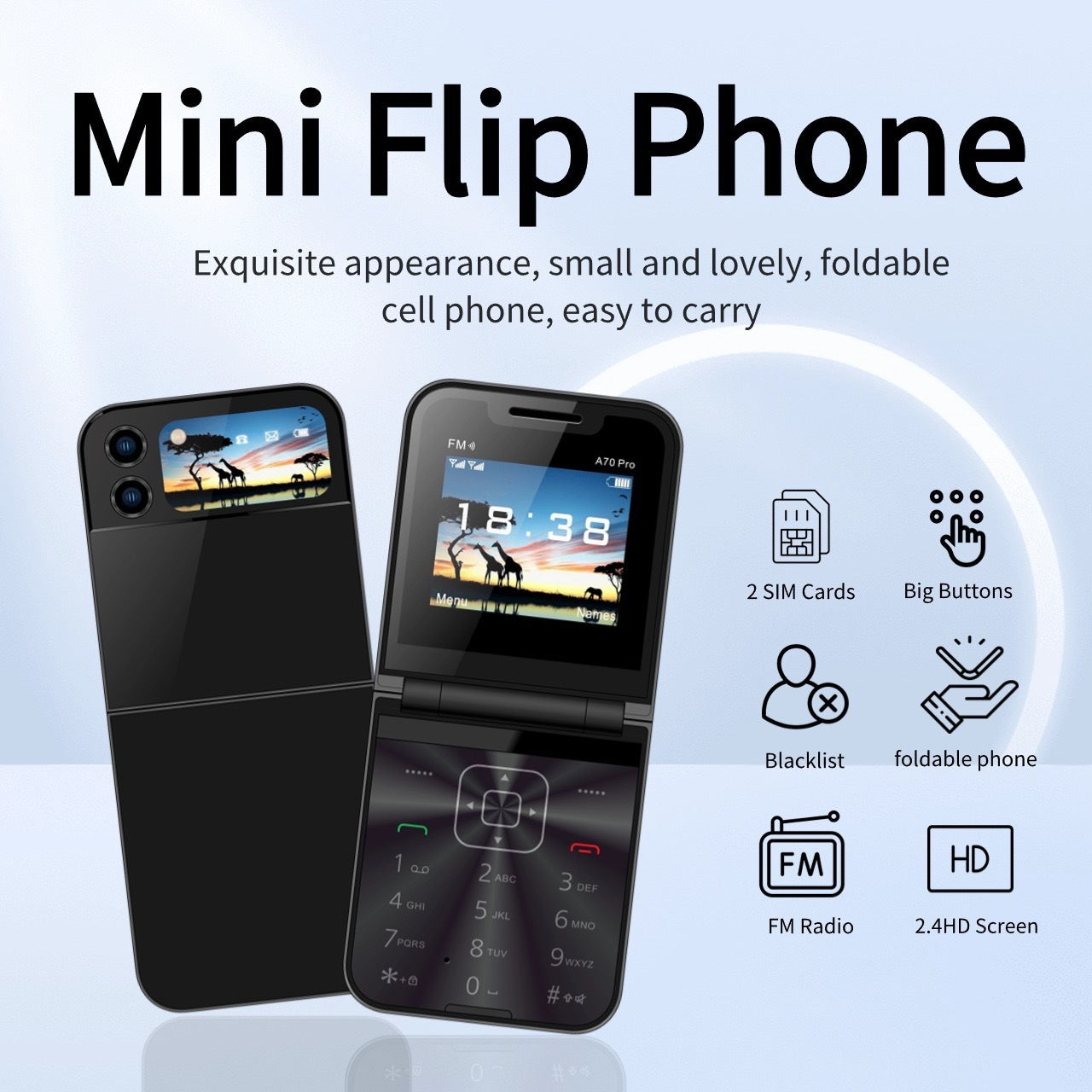 Flip Phone Mini Folding Flip Elderly Button2G Functional Phone Personalized Backup Phone A70PRO
