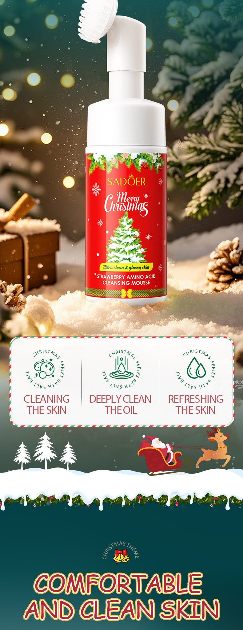 Christmas Strawberry Amino Acid Cleansing Mousse SADOER Cleansing facial cleanser  foreign trade wholesale