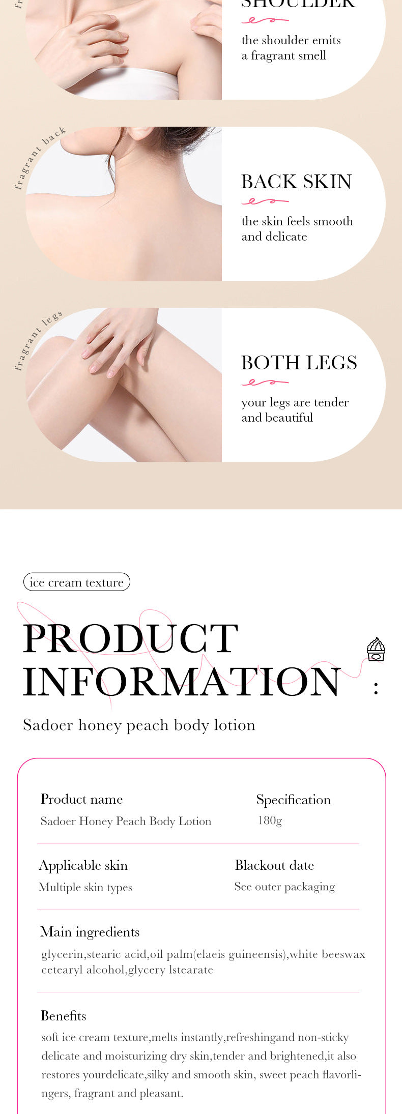 Peach Ice Cream Body Lotion SADOER Moisturizing and Hydrating Body Lotion  Wholesale