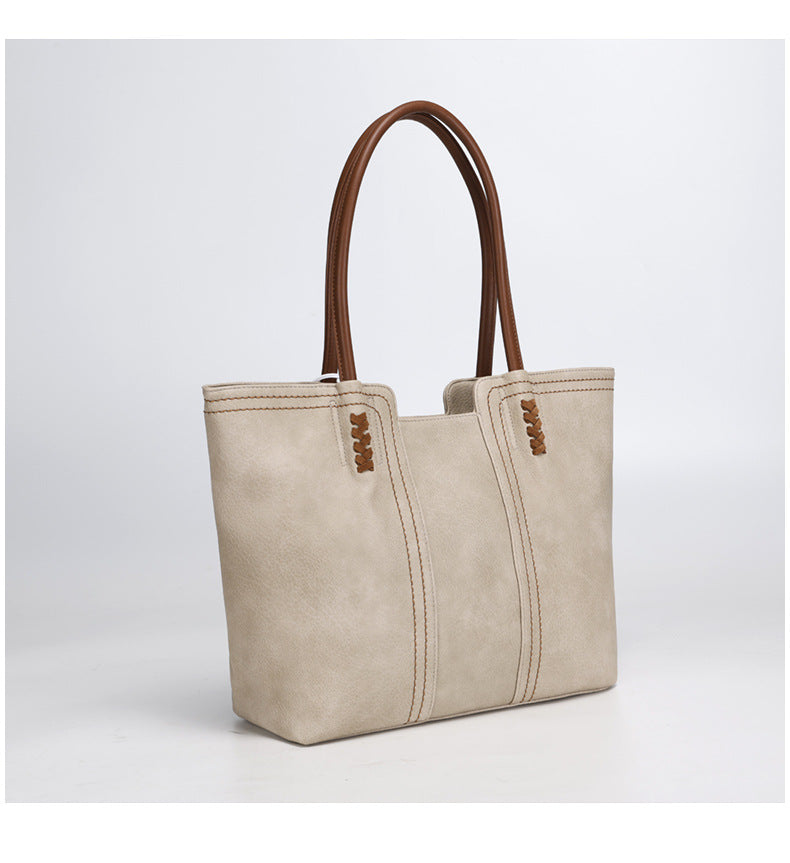 Korean Style2024New Fashionable and Elegant Simple Tote Bag Retro Large Capacity Mother-Daughter Bag for Women Shoulder Handbag Commuting