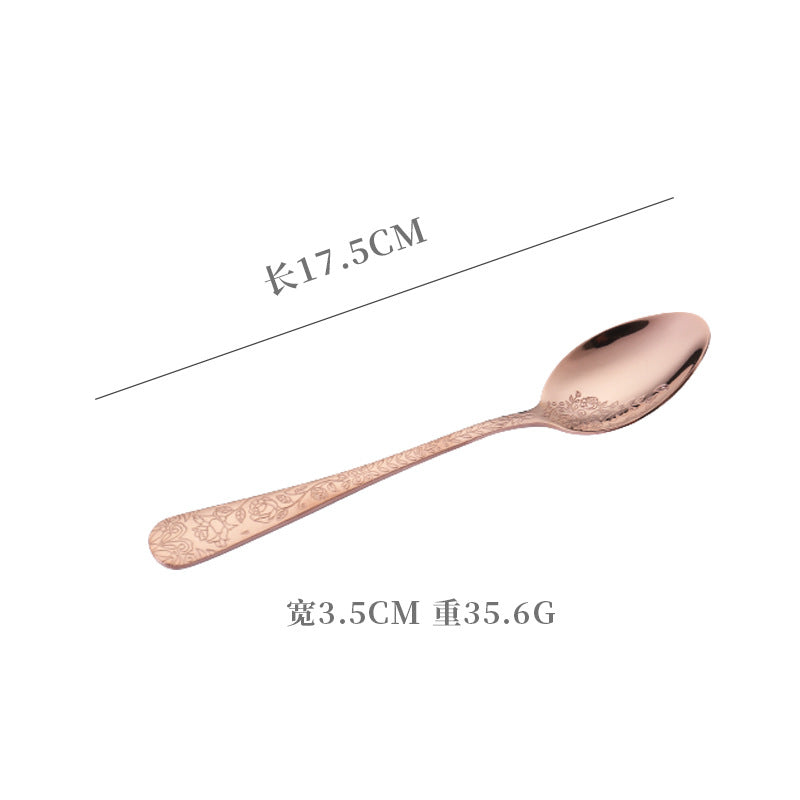 Vintage Pattern National Trend Stainless Steel Cutlery Set Five-Piece Set Western Steak Knife Fork Spoon Dessert Spoon Fork