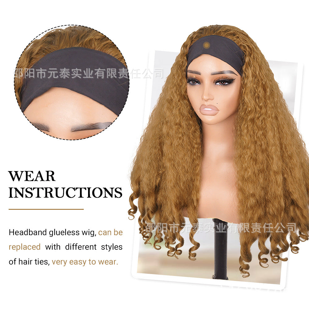 Africa YAKI Curly End Curly Hair Synthetic Wig V The top of the model is hollowed out
