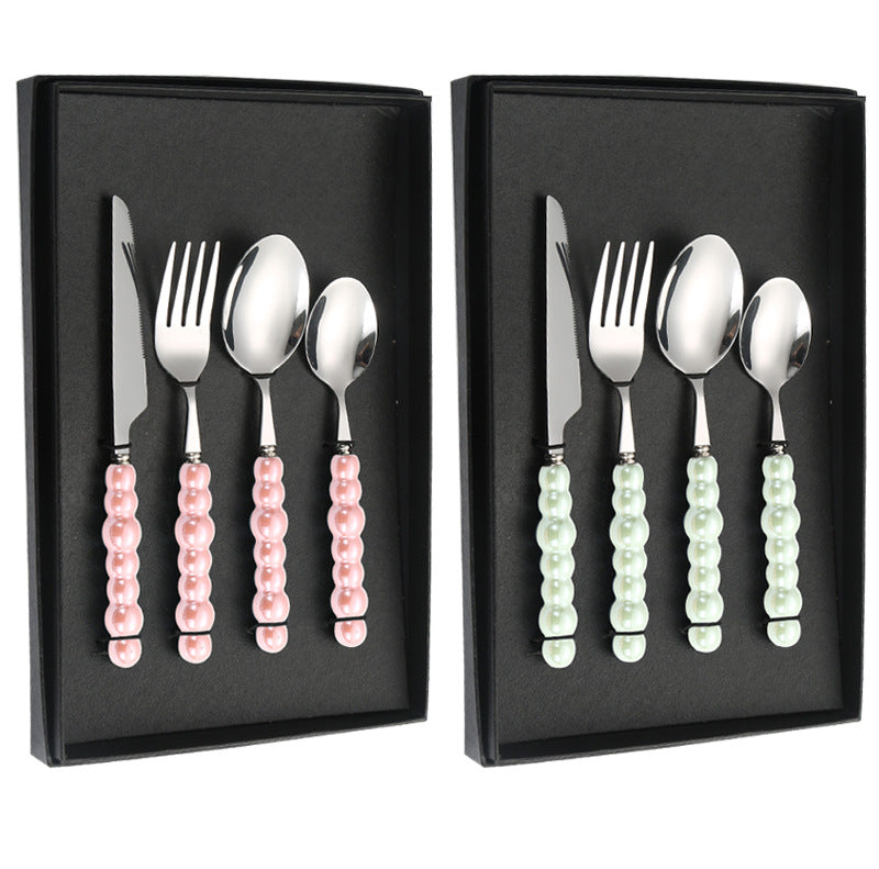 Stainless Steel Tableware Hotel Restaurant Pearl Ceramic Handle Knife Fork Spoon4Set of Western Steak Cutlery