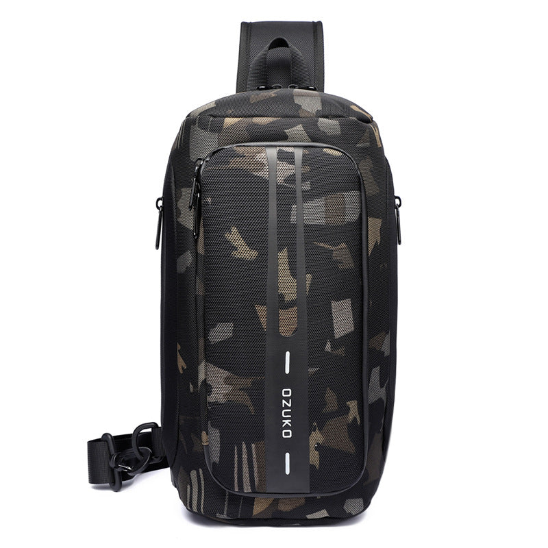 OZUKO Men's Functional Chest Bag Waterproof Crossbody Bag Multifunctional Shoulder Bag Outdoor Sports Large Capacity Trendy Bag