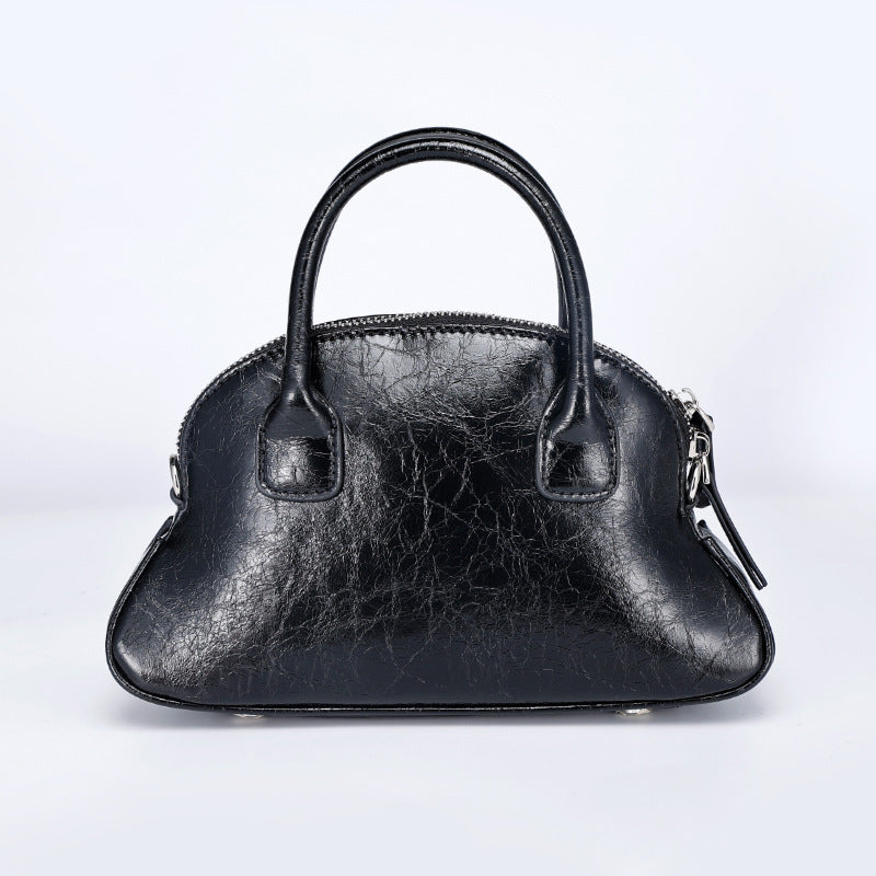 Korean Style Niche Design Spring Summer New Handbag Retro Sweet Oil Wax Leather Fashion Women's Bag Single Shoulder Crossbody Bag