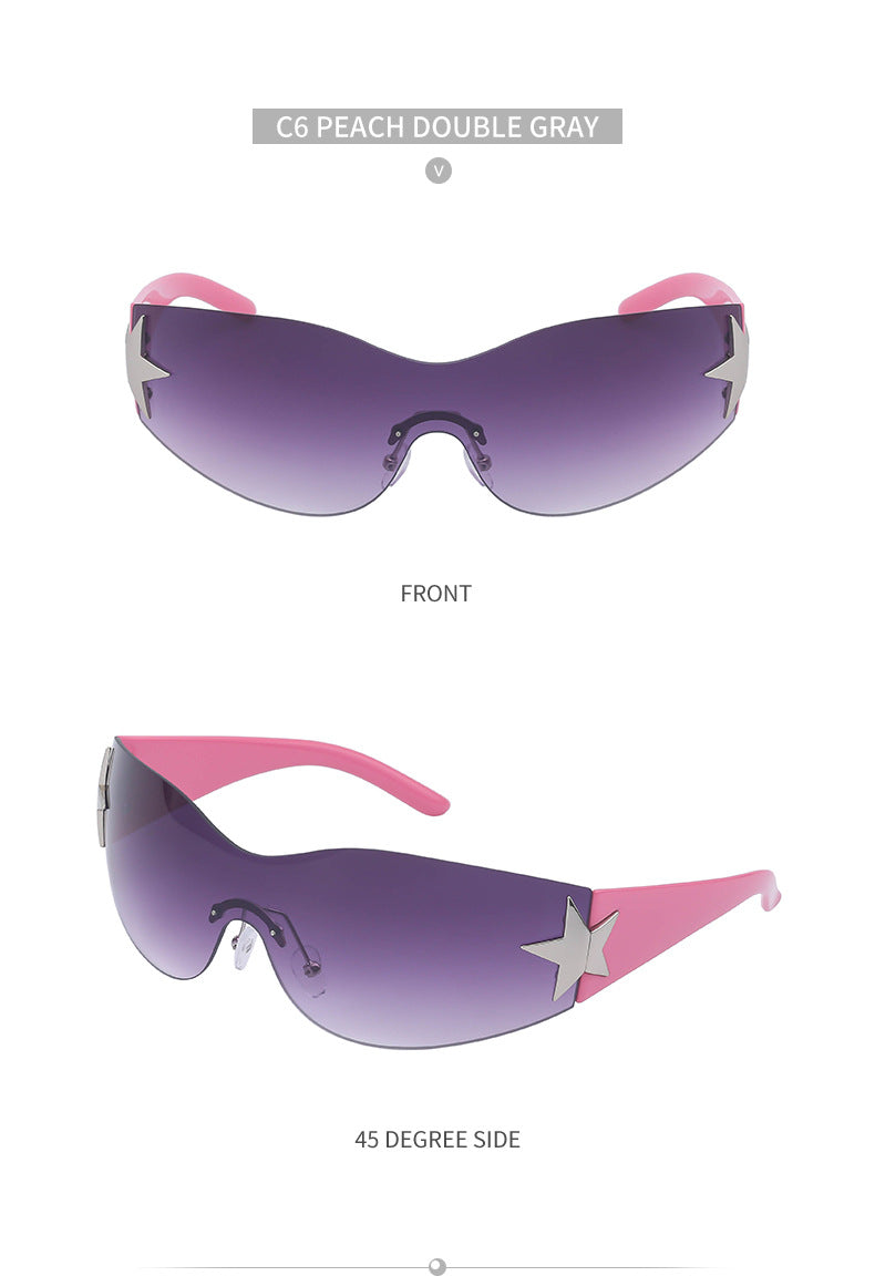 European and American retro rimless sunglasses for women y2k Personalized Five-Pointed Star One-Piece Sunglasses for Men Cycling Glasses Wholesale