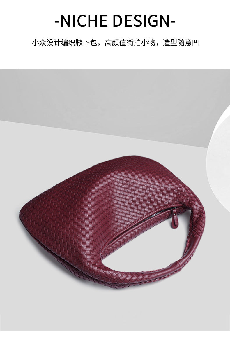 European and American New Crescent Women's Bag Fully Handwoven Handheld Dumpling Bag Fashionable Versatile European and American Style Single Shoulder Underarm Bag