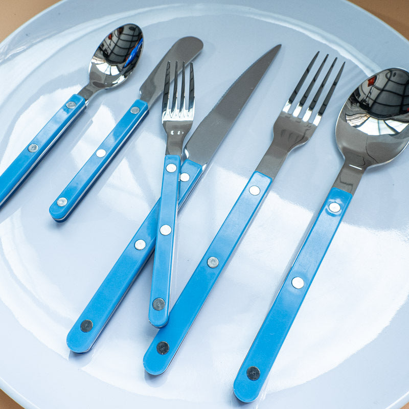 Color-Block Clip Handle Nail Dinnerware304Stainless Steel Tableware ins Nordic Style Spoon High Aesthetic6Set of Western Cutlery