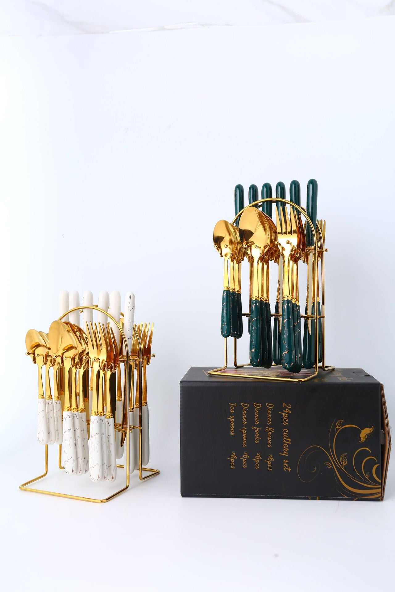 Stainless Steel Ceramic Tableware24Set of Western Cutlery Knife Fork Spoon Gift Box Nordic Style