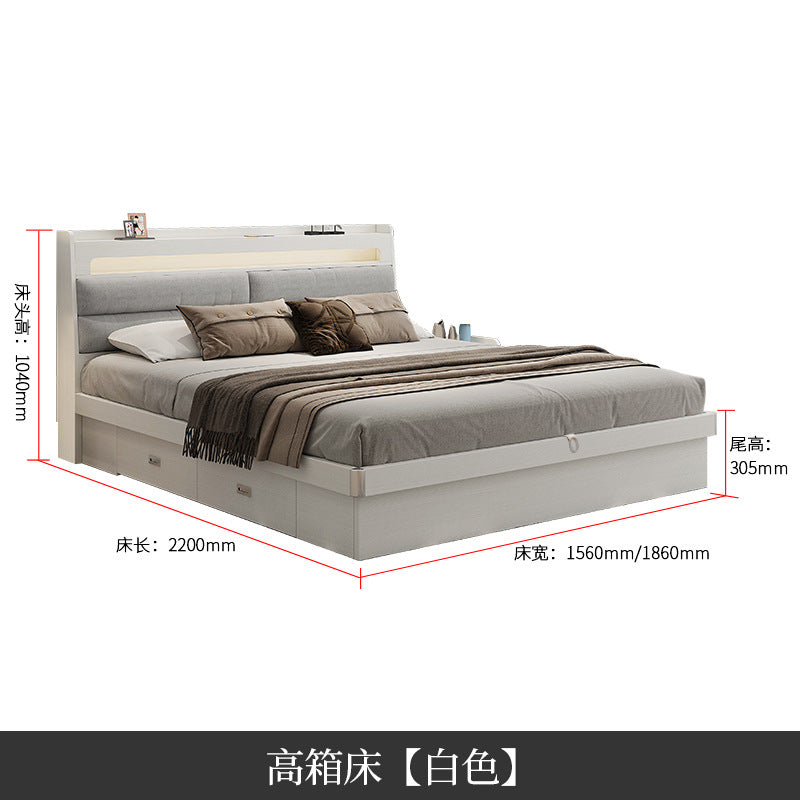 Technology Cloth Bed1.8Small Apartment Bedroom Double Bed Gray High Box Storage Bed with Technology Fabric Wear-Resistant Bed