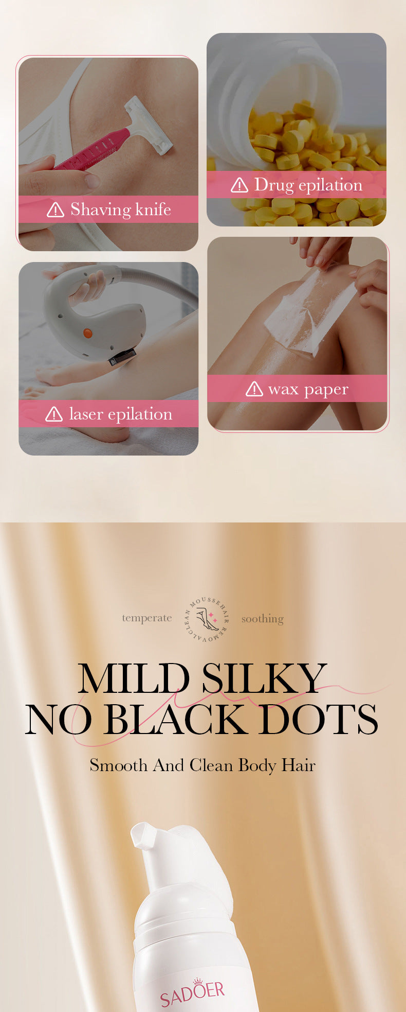 Hair Removal Mousse100gSADOER Hair Removal Non-Irritating Silky Smooth Skin Cleansing Depilatory Cream  Wholesale