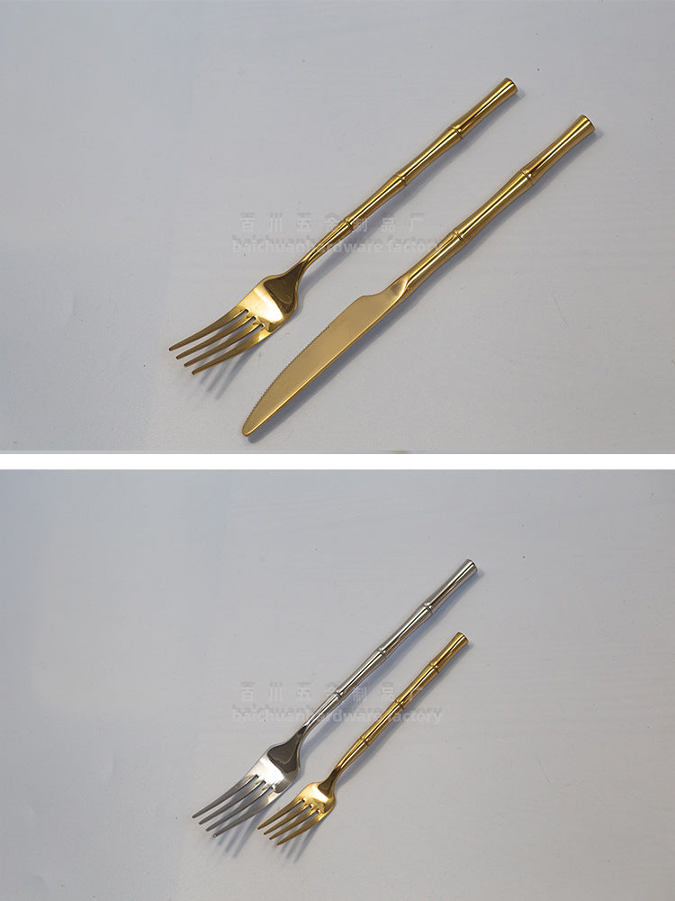304Stainless Steel Bamboo Chopsticks and Spoon Set High-End Solid Tableware Household Set Dessert Spoon Fork Fruit Fork Tableware