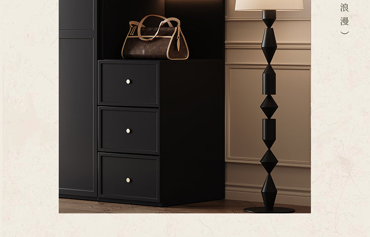 French Retro Style Black Wardrobe Modern Simple Small Apartment Light Luxury Internet Celebrity Closet Storage Cabinet Bedroom Economical Type