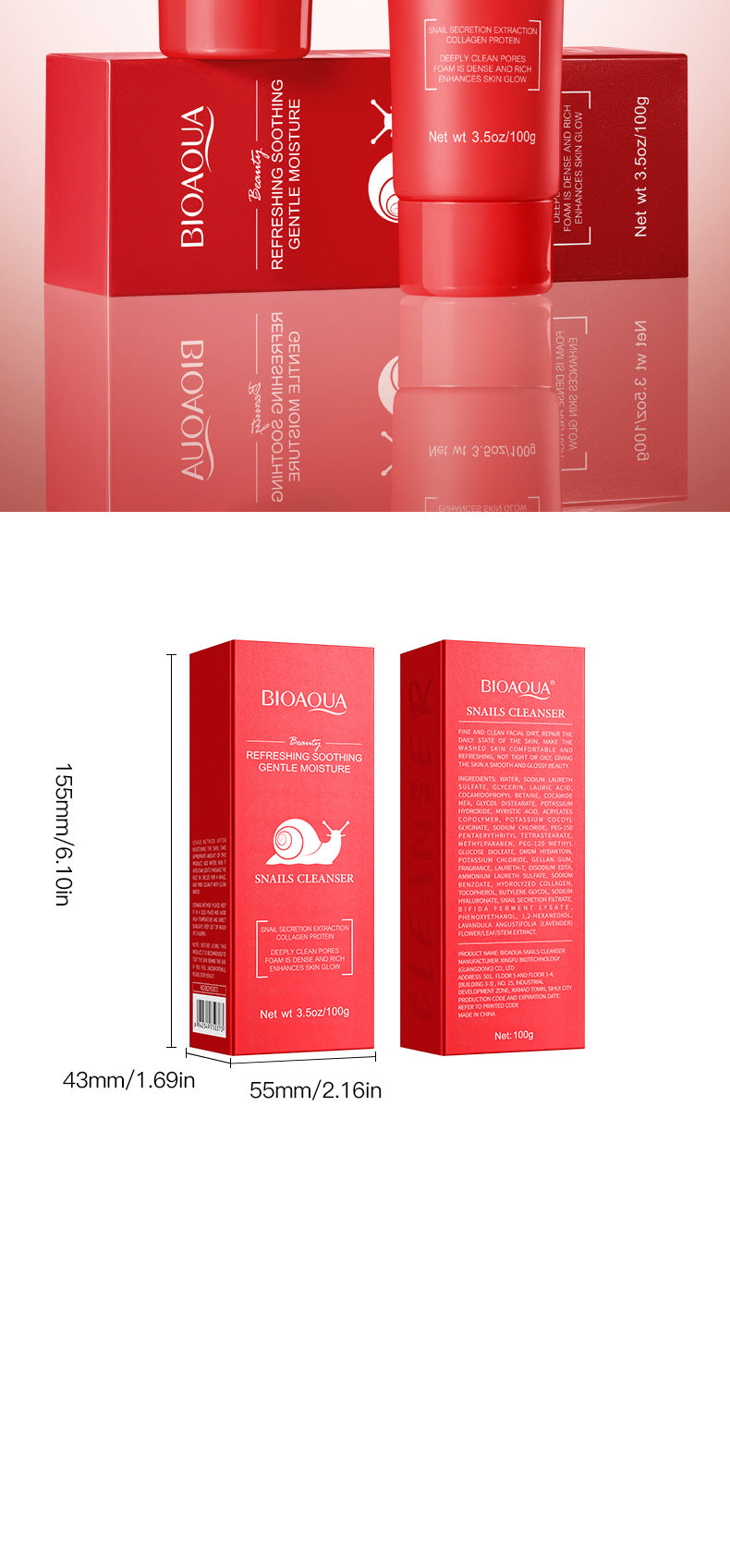 Snail Purifying Facial Cleanser BIOAOUA Moisturizing and cleansing facial cleanser cross-border foreign trade wholesale