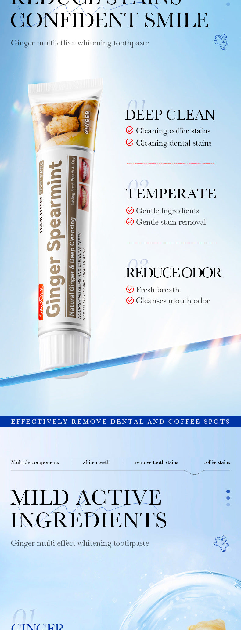Mint Toothpaste100gSADOER Propolis Sea Salt Ginger Cleans Tartar Strengthens Teeth  Wholesale