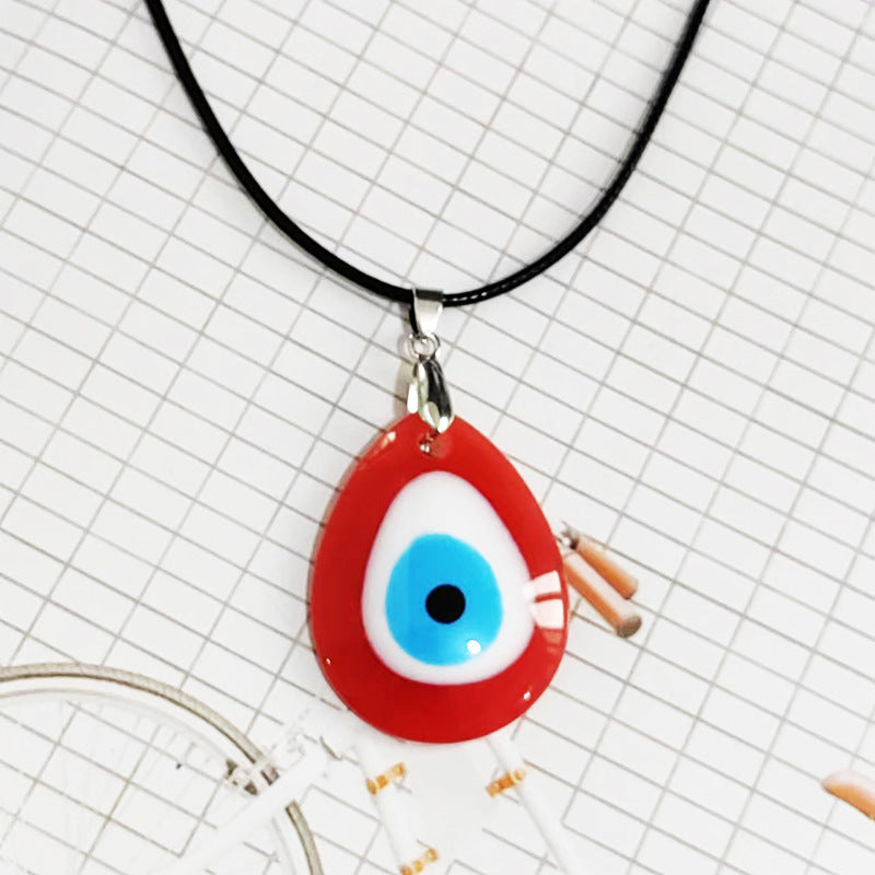 Hot-selling Devil's Eye Necklace European and American Wax Rope Turkish Blue Eyes Round Water Drop Necklace