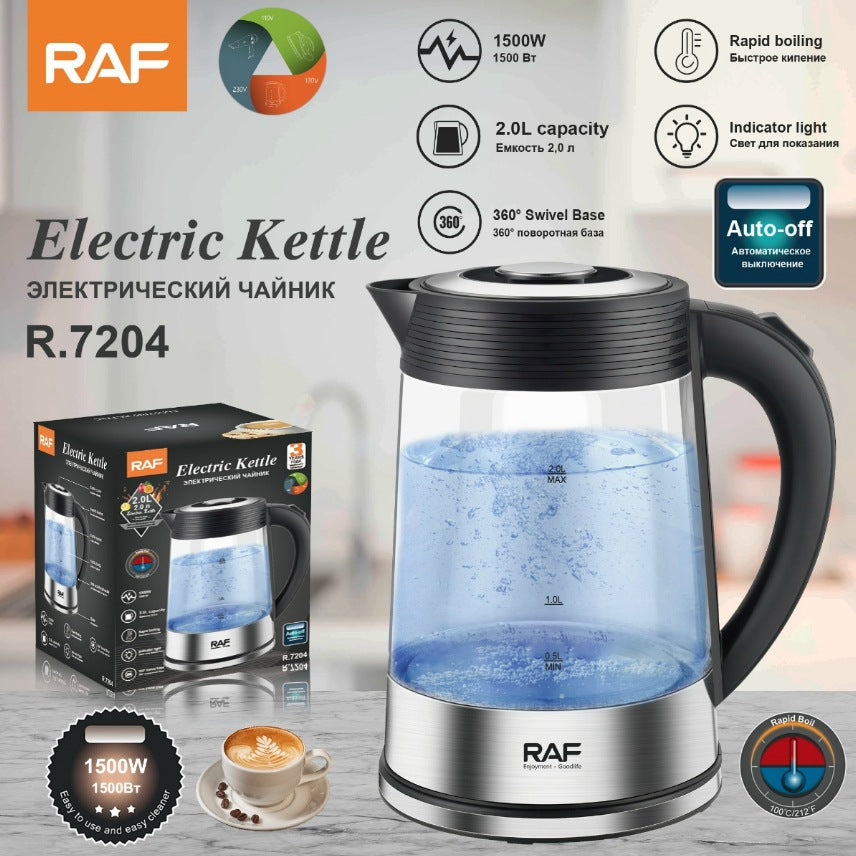 RAF European standard automatic large capacity multifunctional kettle with overheating protection Transparent Glass2.0L Electric Kettle