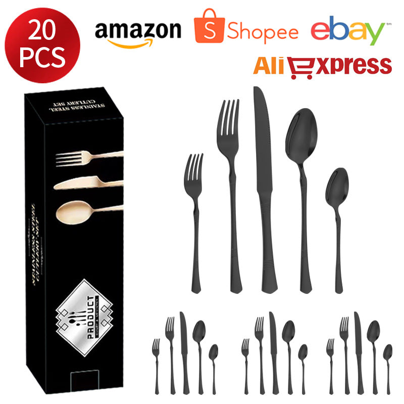 Stainless Steel Cutlery Western Steak Knife and Fork6Restaurant Crown Knife, Fork, and Spoon for One Person24Piece Suit