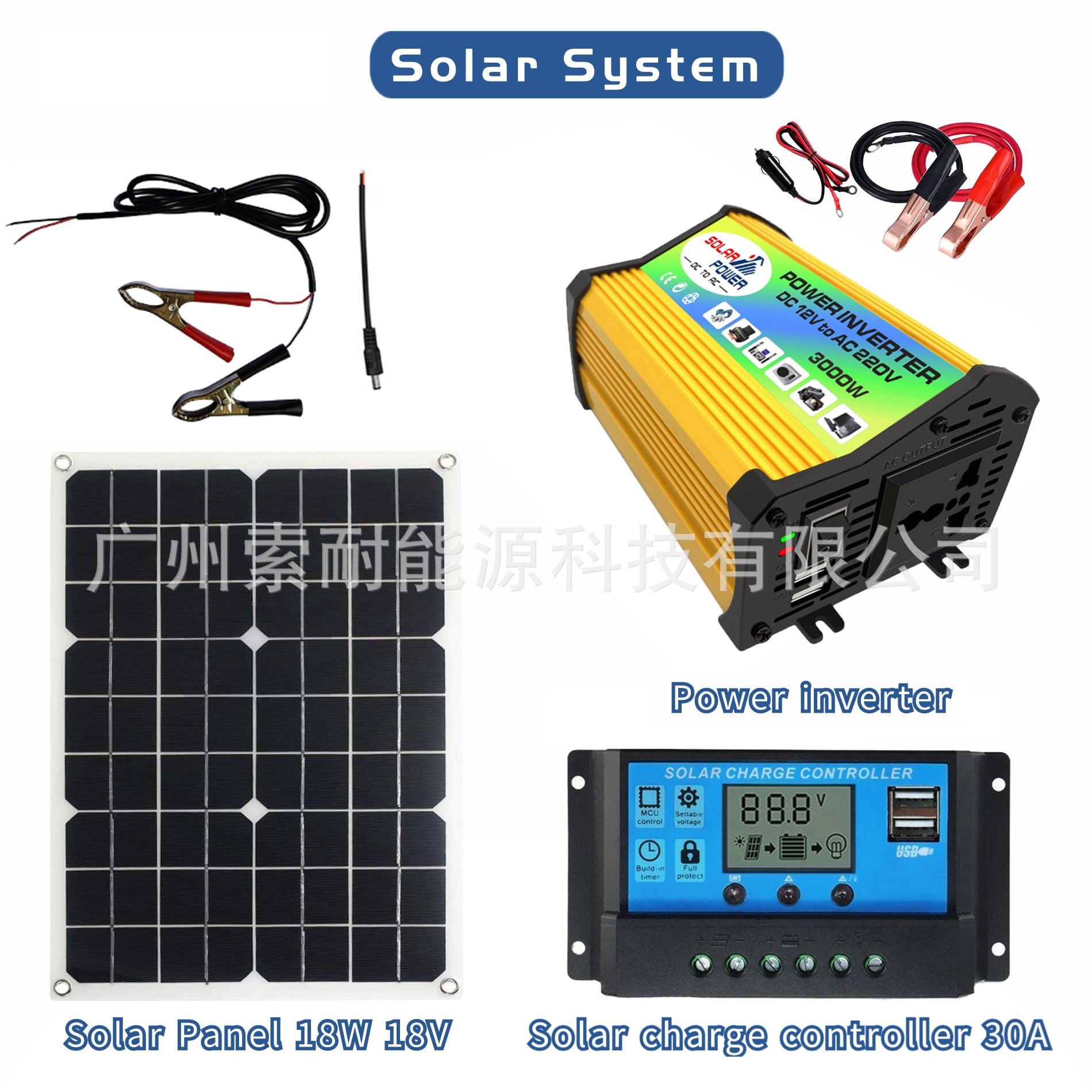 Solar Energy Kit System:Inverter 30A Controller 18W Solar Panel Solar System