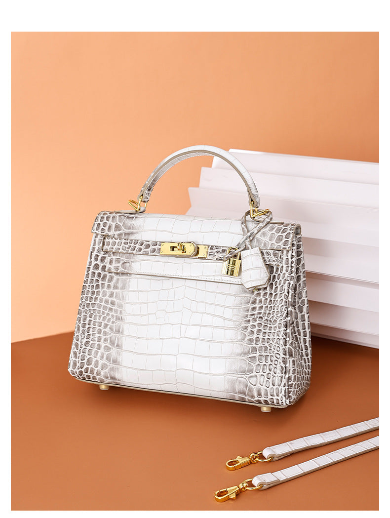 European and American Crocodile Pattern Kelly Bag Large Capacity Light Luxury Fashion Single Shoulder Crossbody Bag Versatile Niche Handbag for Women