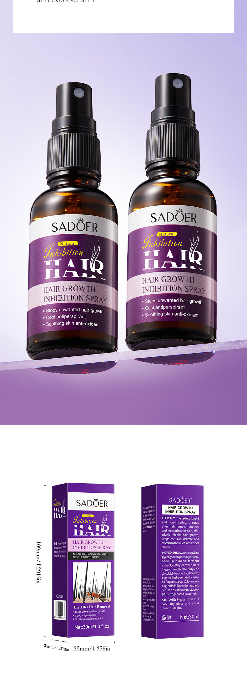 Hair Growth Inhibitor Spray SADOER Inhibiting Underarm and Leg Hair Spray  Wholesale
