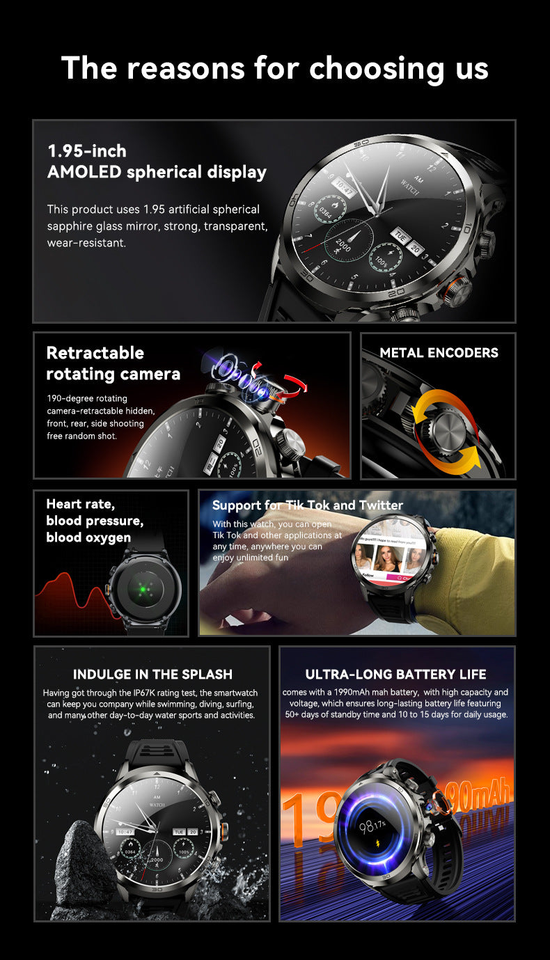 H19Smart Watch5G Global Connect Google Store APP Download Rotating Camera Video Call Photo Shooting Sports