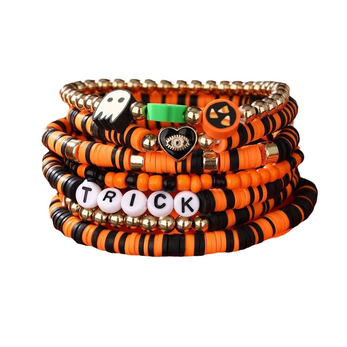Men's holiday bracelets as gifts for women TRICK Letter Bracelet Set Soft Clay Halloween Bracelet