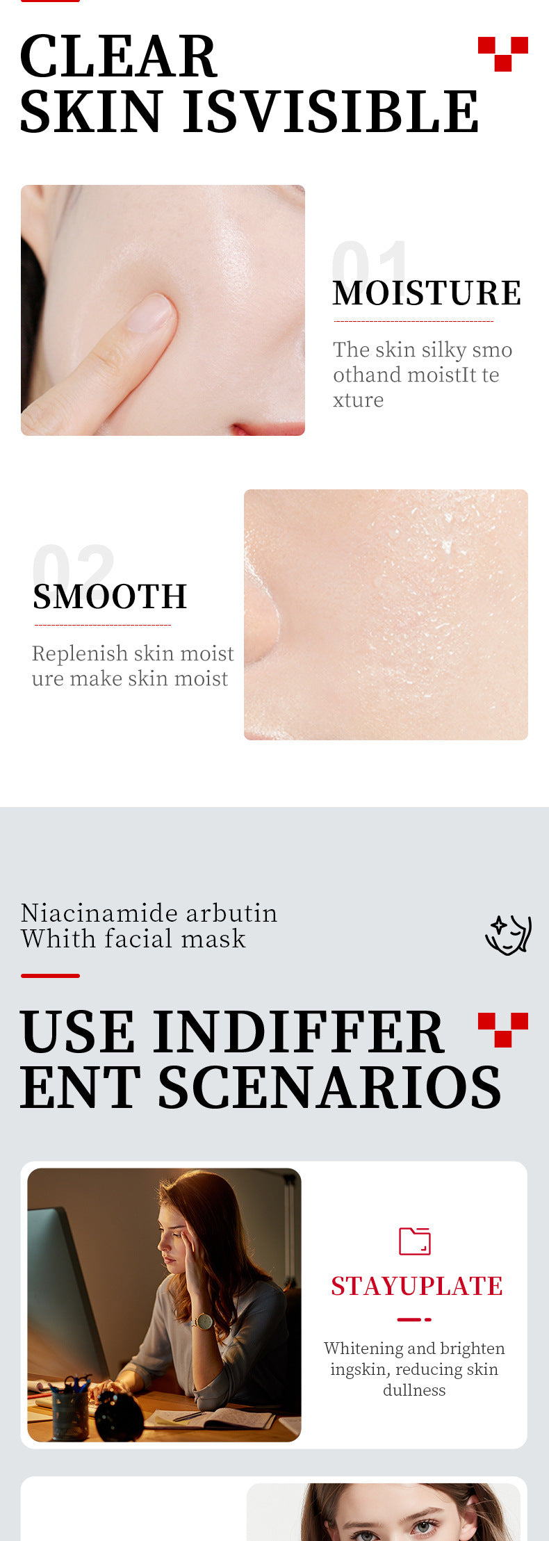 Whitening Face Mask25g SADOER Niacinamide Arbutin Hydrating Moisturizing Tablets  Wholesale